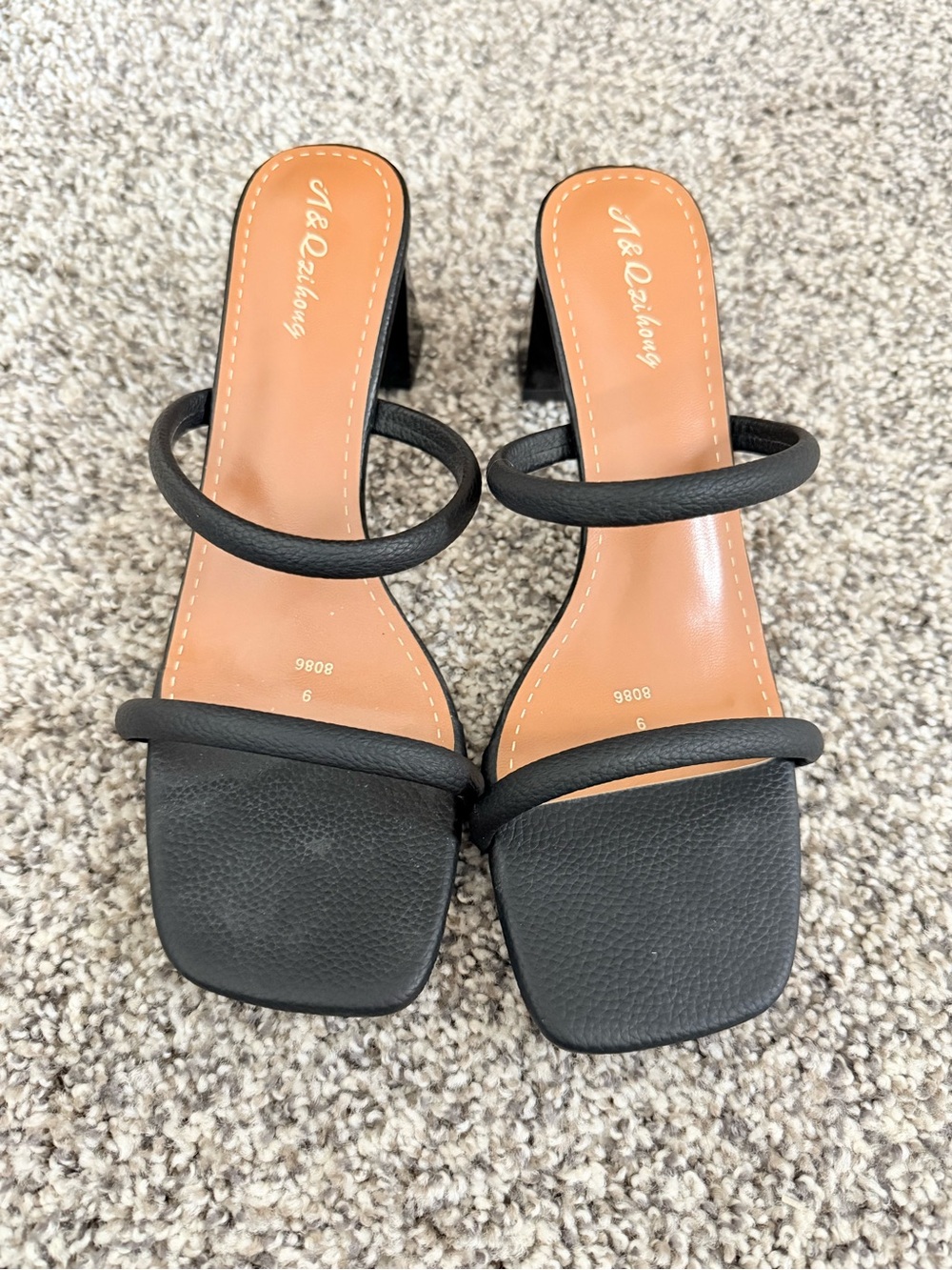 SHEIN Black Double Strap Square Toe Block Mules